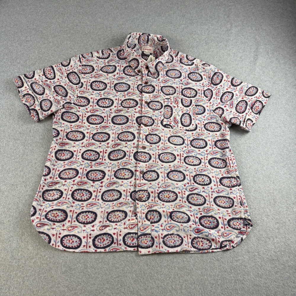 Lands End Canvas Mens XL Block Print Paisley Cotton Short Sleeve Shirt NWT
